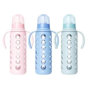 c7949ab77eb67a0b361ad882c86620c7 Premium Anti-Colic Glass Baby Feeder (8oz) With Silicone Cover - 240ml - Random Color