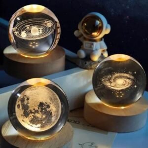 dafedb3ff66e5b4073cd09c4c5259d70 1 Pc USB LED Galaxy Crystal Ball Lamp | 3D Planet Moon Night Light | Bedroom & Party Home Decor | Kids Birthday Gift (Random Design)