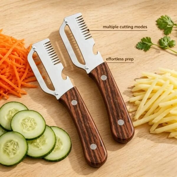 (Small Size) 3in1 Peeler Knife Stainless Steel | Multifunctional Fruit & Vegetable Peeler With Wooden Handle | Kitchen Vegetable Cutter Slicer Tool & Bottle Opener