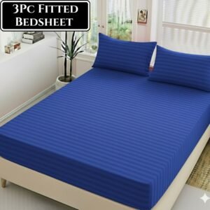 Luxury China Cotton Satin Striped Fitted Sheet Set with 2 Pillow Covers