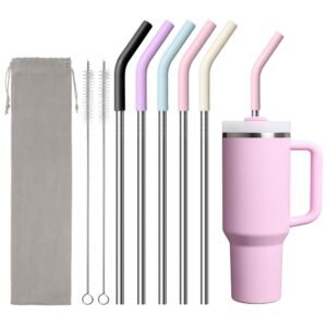 Premium Stainless Steel Silicone Tip Straw Set (40oz Compatible)