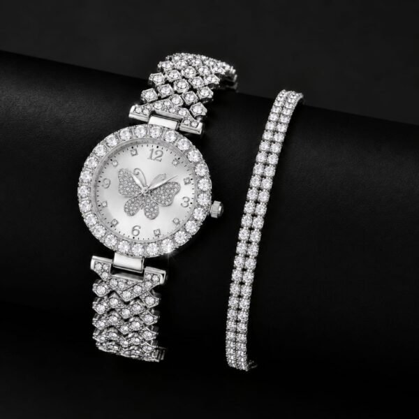 ecf99025e1a6bed459ce43d76db3f0e7 Women's Butterfly Decorative Dial Quartz Watch with 2-Layer Bracelet Set
