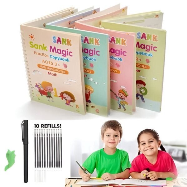 f26c25c385a68e8234442ecc0efca30b Sank Magic Practice Copybook Set – 4 Books + 10 Refills with Pen for Kids
