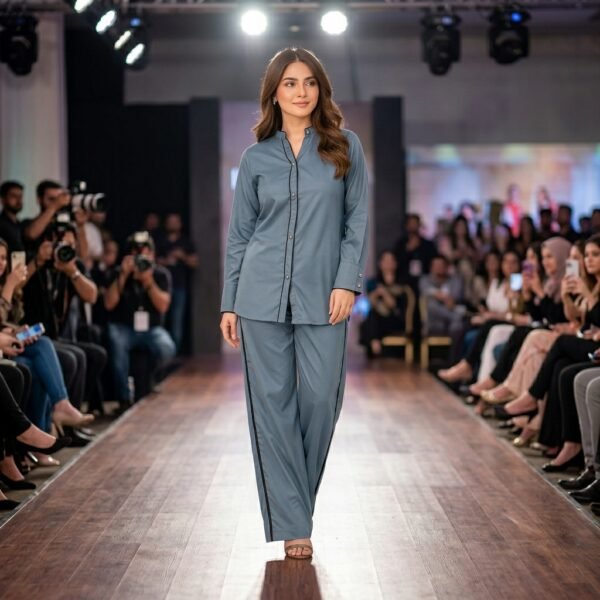 Women’s Dusty Blue Georgette 2 Piece Co-Ord Set | Stylish Button-Down Shirt & Matching Trouser